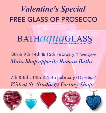 Valentines at Bath Aqua Glass