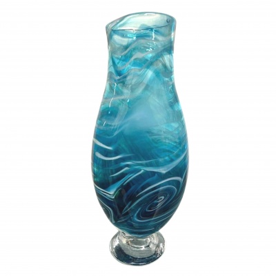 Glass vase teal and aqua handblown