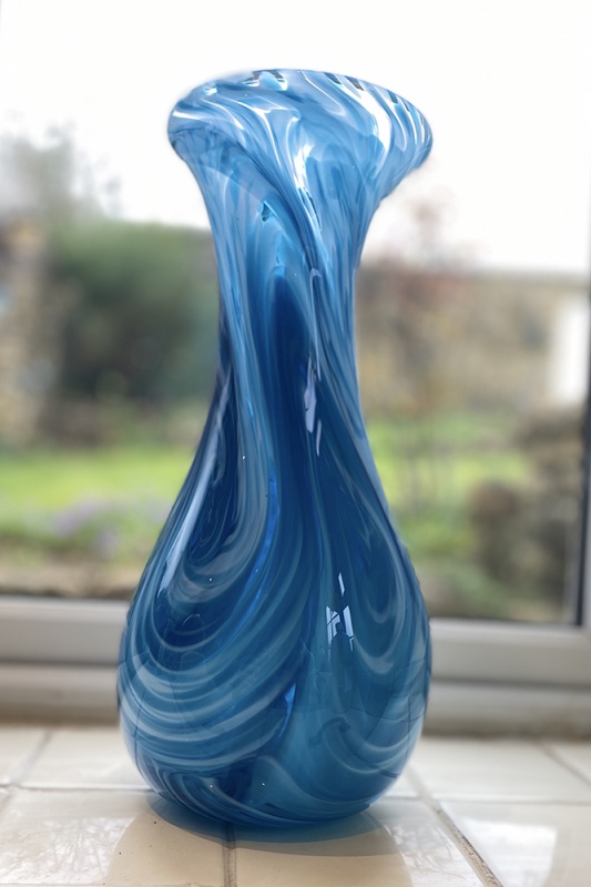 Handblown aqua ocean vase