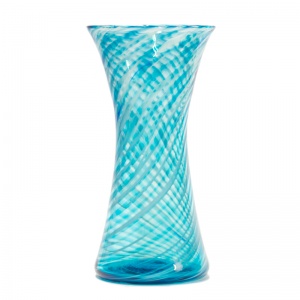 Large Clear Aqua Swirl Chimney Vase