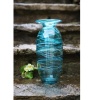 Large Aqua Swirl Art Glass Vase
