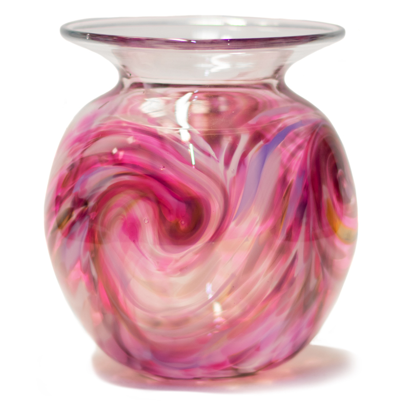 Cranberry Swirl Round Art Glass Vase
