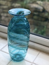 Teal Glass Vase hand blown in Bath's famous glass blowing studio