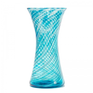 Large Clear Aqua Swirl Chimney Vase